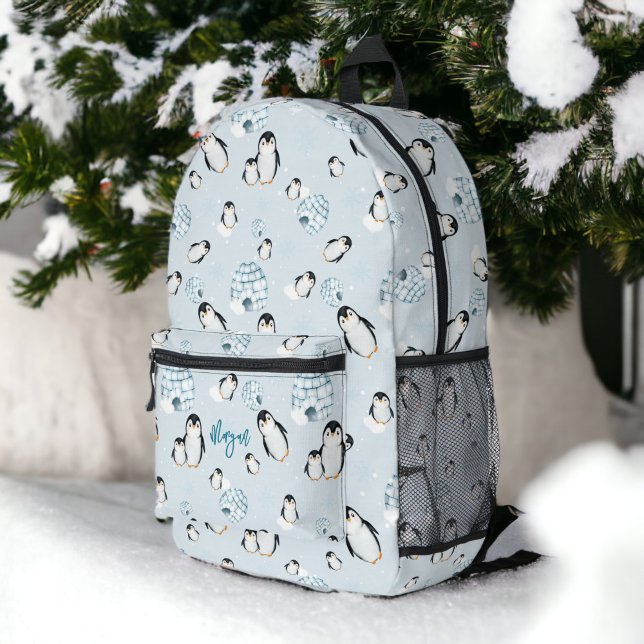 Niedliche Winterpinguin-Iglu Bedruckter Rucksack (Cute winter penguin igloos snow illustration printed backpack)