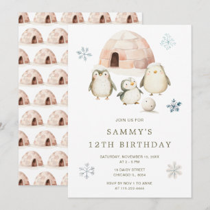 Niedliche Winterpinguine Geburtstagsparty Einladung