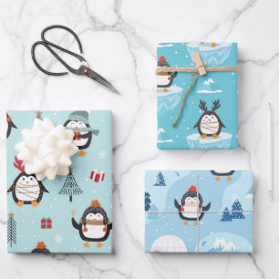 Niedliche Winterpinguine in drei Mustern Geschenkpapier Set