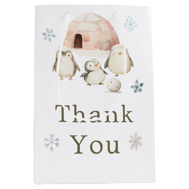 Niedliche Winterpinguine Kinderdusche Mittlere Geschenktüte (Vorderseite)