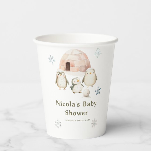 Niedliche Winterpinguine Kinderdusche Pappbecher (Rückseite)