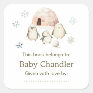 Niedliche Winterpinguine Kinderdusche Quadratischer Aufkleber