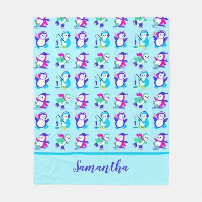 Niedliche Winterpinguine Personalisiert Fleecedecke (Vorderseite)
