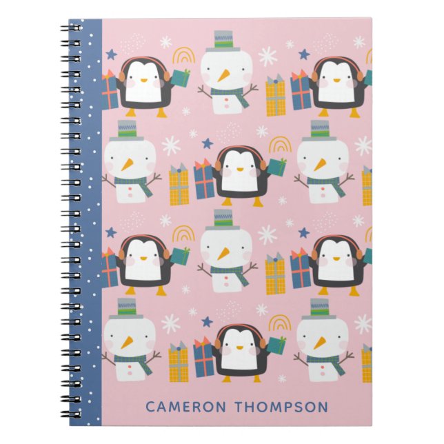 Niedliche Winterpinguine Snowman Pink Personalisie Notizblock (Vorderseite)
