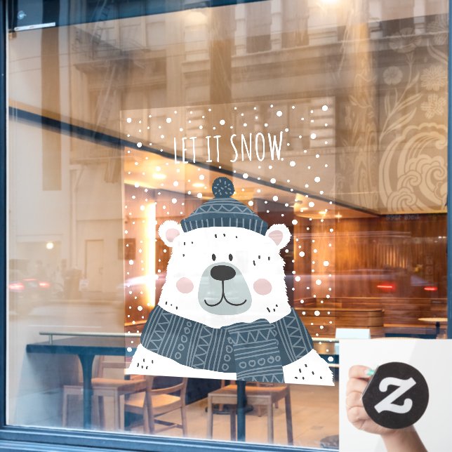 Niedliche Wintersaison: Eisbär im Schnee Fensteraufkleber (Café-Fenster)