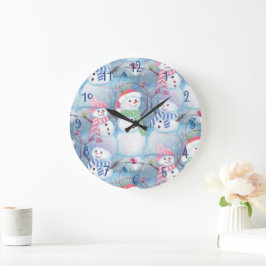 Niedliche Wintersaison Snowmen Kunst, Dichtung und Große Wanduhr