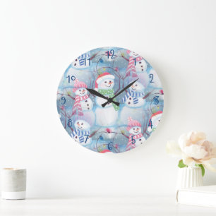 Niedliche Wintersaison Snowmen Kunst, Dichtung und Große Wanduhr