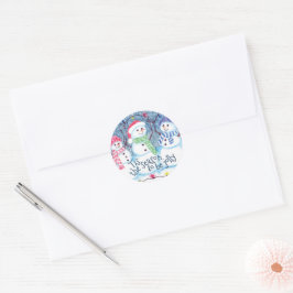 Niedliche Wintersaison Snowmen Kunst, Dichtung und Runder Aufkleber