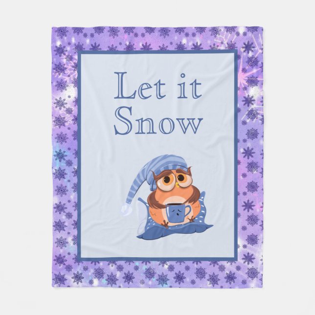 Niedliche Winterschneeflocken Blue Baby Owl Cap Fleecedecke (Vorderseite)
