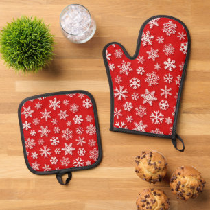 Niedliche Winterschneeflocken Ofenhandschuh & Topflappen-Set