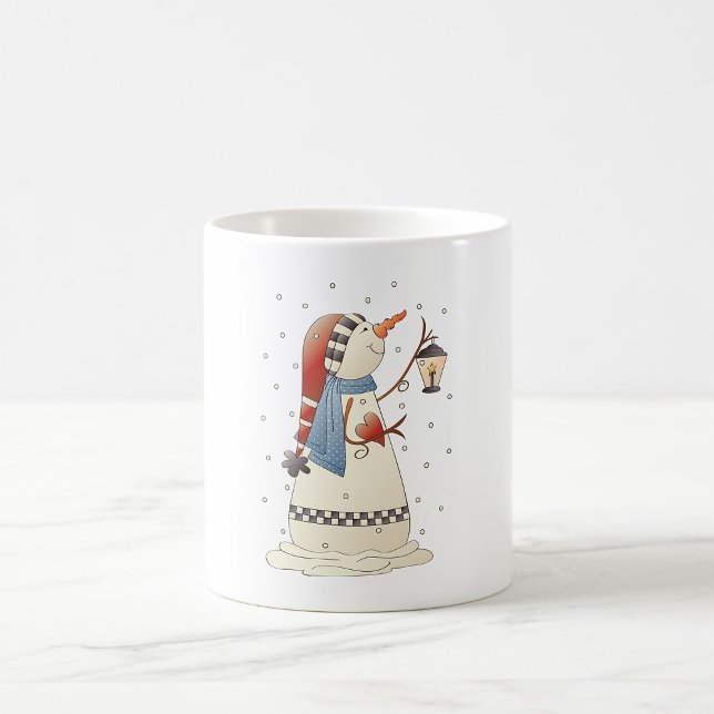 Niedliche Winterschneefrau mit Lattern Kaffeetasse (Von Creator hochgeladen)
