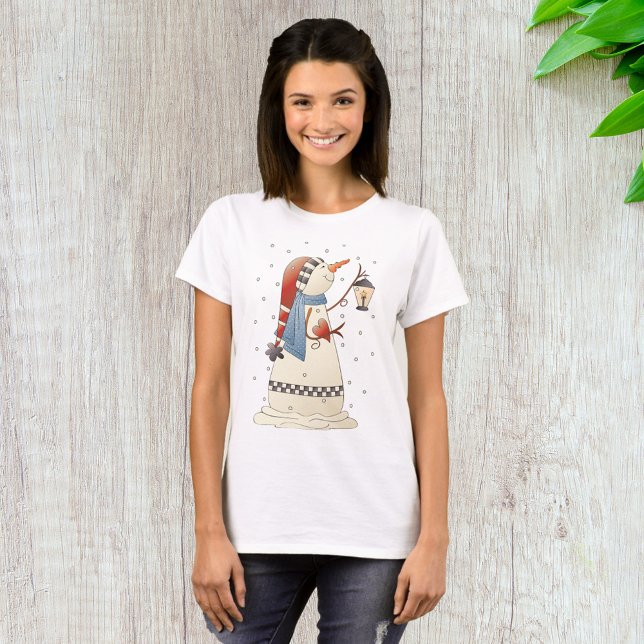 Niedliche Winterschneefrau mit Lattern T-Shirt (Von Creator hochgeladen)
