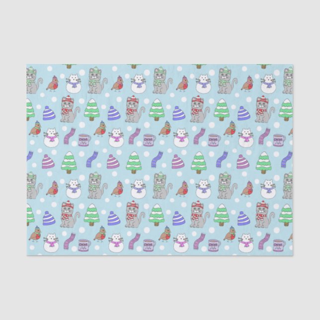 Niedliche Winterschneekatze Seidenpapier (Vorderseite)
