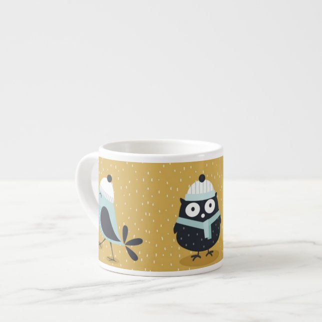 Niedliche Winterschüssel und Vögel Nordische Illus Espressotasse (Vorderseite Links)
