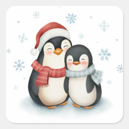 Niedliche Winterschwärme Penguin Weihnachten Quadratischer Aufkleber