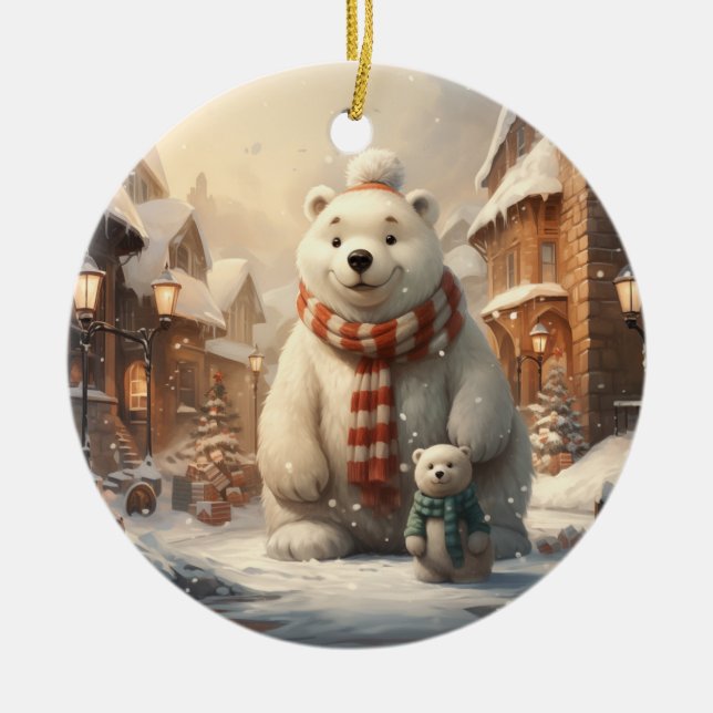 Niedliche Winterszenen Keramik Ornament (Vorne)