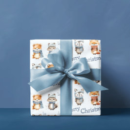 Niedliche Wintertiere Blue Fa La Frische Weihnacht Geschenkpapier