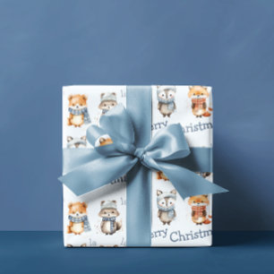 Niedliche Wintertiere Blue Fa La Frische Weihnacht Geschenkpapier