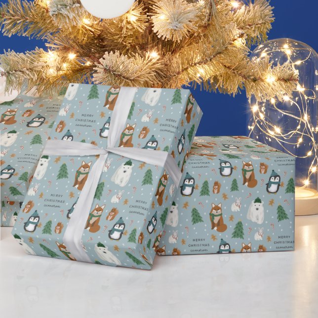 Niedliche Wintertiere Personalisiert Weihnachten Geschenkpapier (Feiertage)