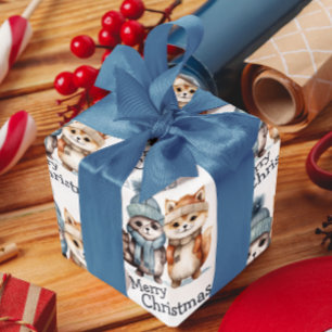 Niedliche Wintertiere Wasserfarbe Frohe Weihnachte Geschenkpapier