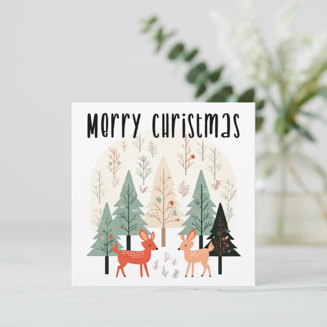 Niedliche Winterwaldlandfamilienweihnachtskarte Einladung (Stehend Vorderseite)