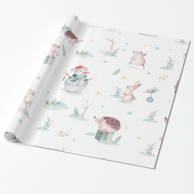 Niedliche Winterwunder - Schneemannswaldtiere Geschenkpapier (Ungerollt)