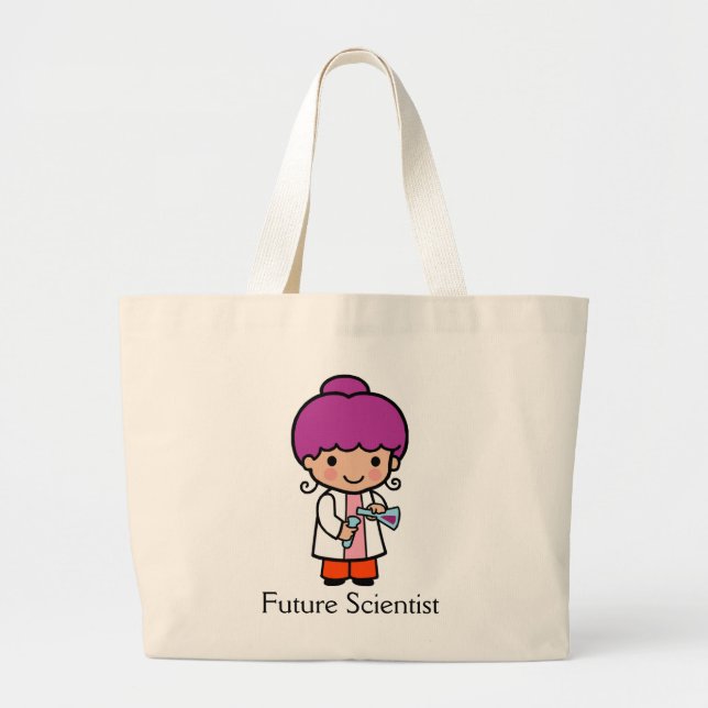 Niedliche Wissenschaftlerin / Chemist Girl mit Fla Jumbo Stoffbeutel (Vorne)