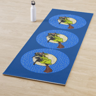 Niedliche Witzige Schwarze Katze Fliegen auf Broom Yogamatte