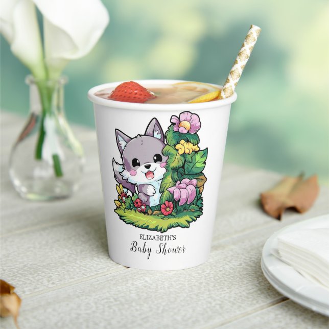 Niedliche Wolf Baby Dusche Pappbecher (In Situ)