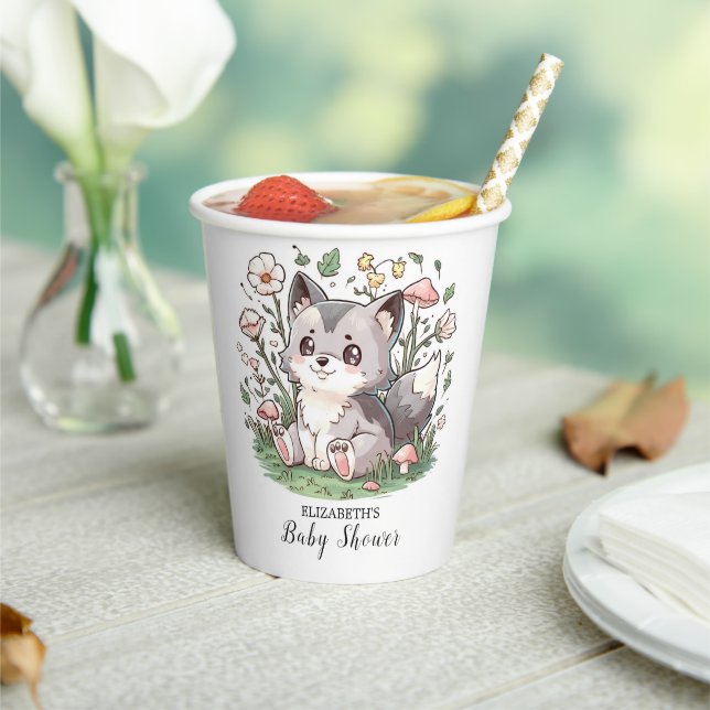 Niedliche Wolf Baby Dusche Pappbecher (In Situ)