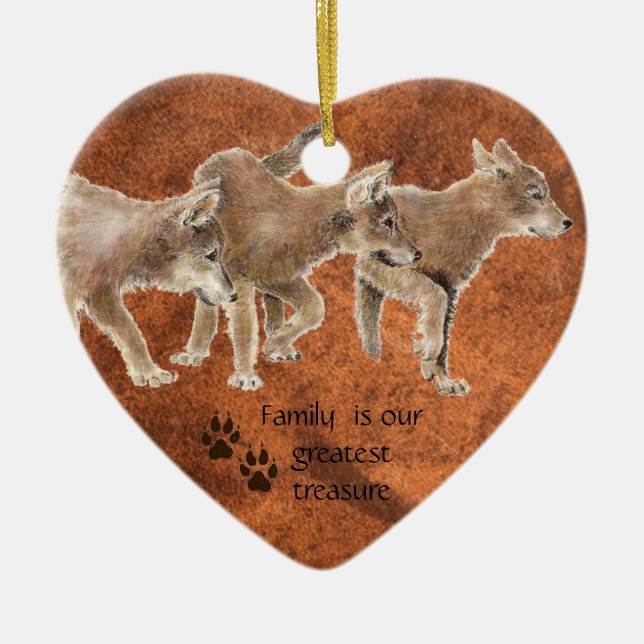 Niedliche Wolfjungen - Familie ist unser bester Sc Keramik Ornament (Vorne)