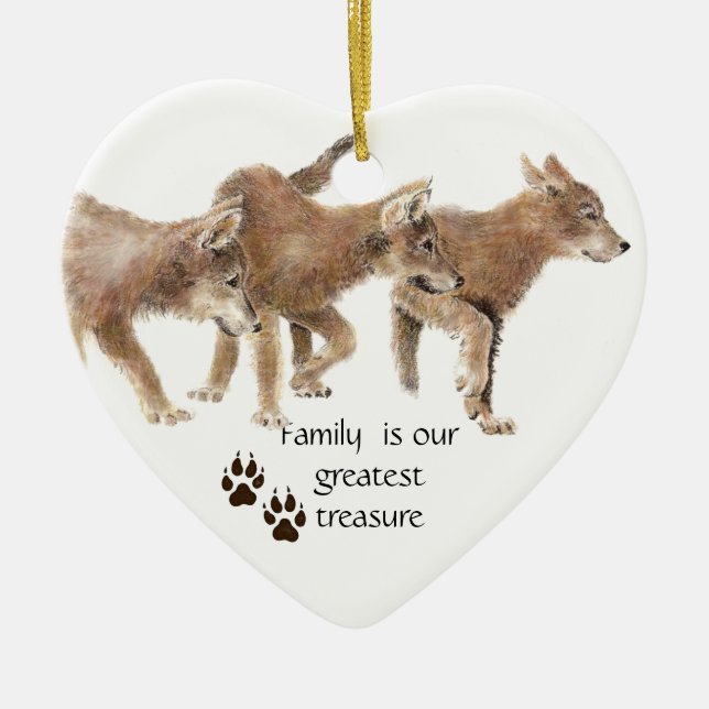 Niedliche Wolfjungen - Familie ist unser bester Sc Keramikornament (Vorne)
