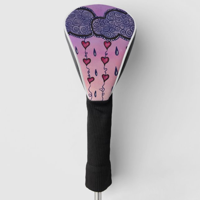 Niedliche Wolken, Herzen und Regentropfen Golf Headcover (Vorderseite)