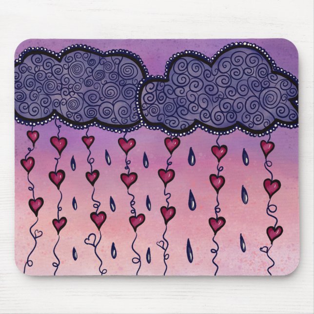 Niedliche Wolken, Herzen und Regentropfen Mousepad (Vorne)