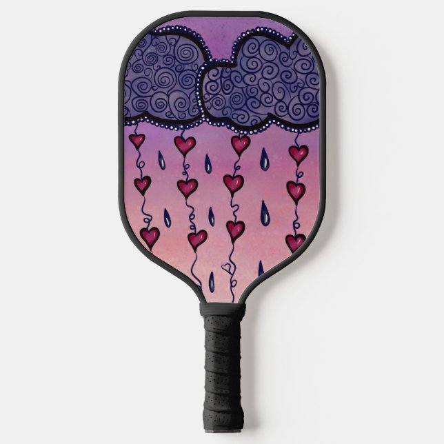 Niedliche Wolken, Herzen und Regentropfen Pickleball Schläger (Vorderseite)