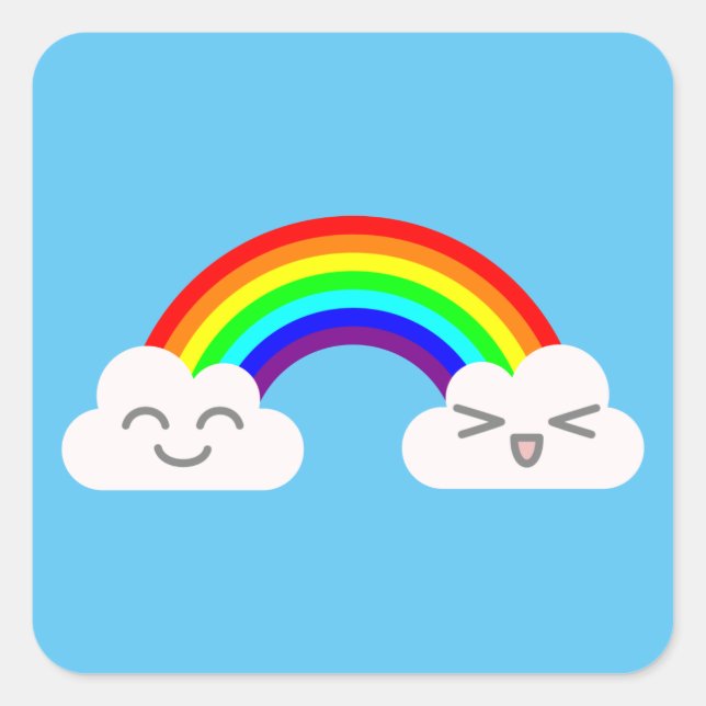 Niedliche Wolken und Regenbogen Quadratischer Aufkleber (Vorderseite)
