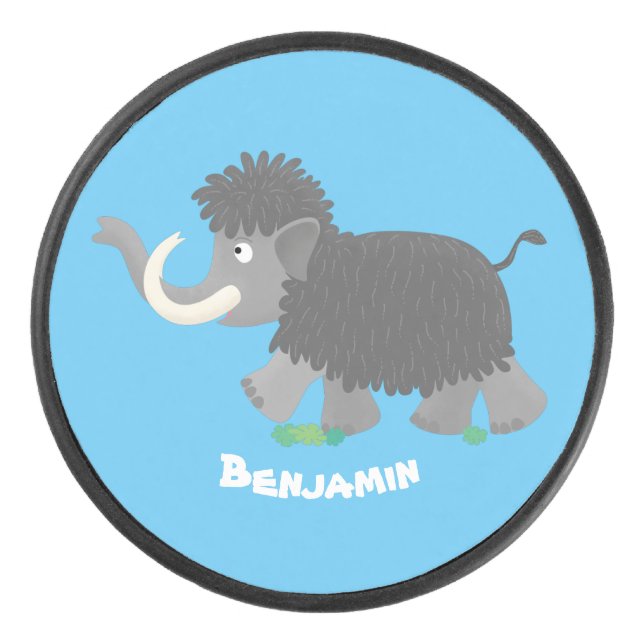 Niedliche Wollmammut-Cartoon-Abbildung Eishockey Puck (Vorderseite)