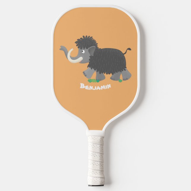 Niedliche Wollmammut-Cartoon-Abbildung Pickleball Schläger (Vorderseite)