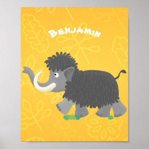 Niedliche Wollmammut-Cartoon-Abbildung Poster