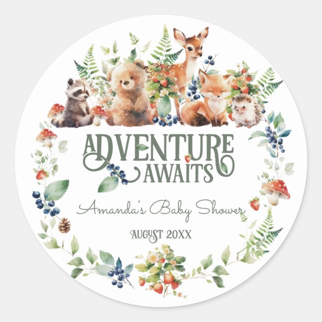 Niedliche Woodland Animal Adventure Neutral Baby S Runder Aufkleber (Vorderseite)