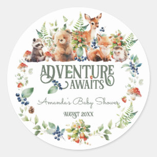 Niedliche Woodland Animal Adventure Neutral Baby S Runder Aufkleber