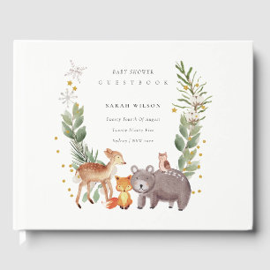 Niedliche Woodland Animal Leafy Wreath Baby Dusche Gästebuch