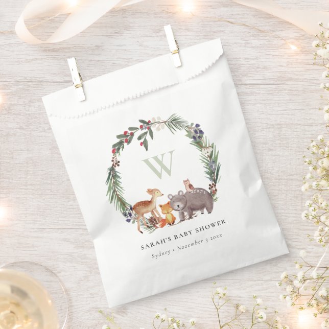 Niedliche Woodland Animal Leafy Wreath Baby Dusche Geschenktütchen (Ausgeschnitten)