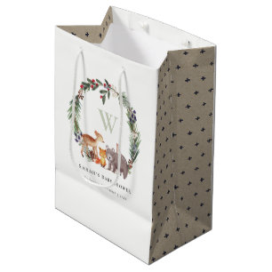 Niedliche Woodland Animal Leafy Wreath Baby Dusche Mittlere Geschenktüte