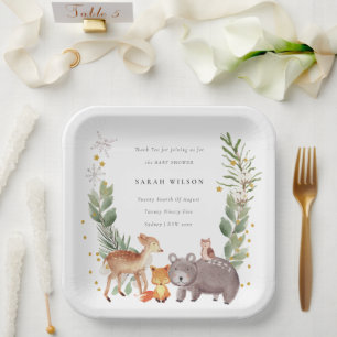 Niedliche Woodland Animal Leafy Wreath Baby Dusche Pappteller