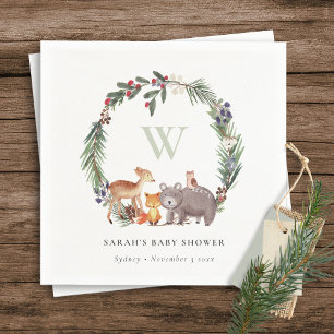 Niedliche Woodland Animal Leafy Wreath Baby Dusche Serviette