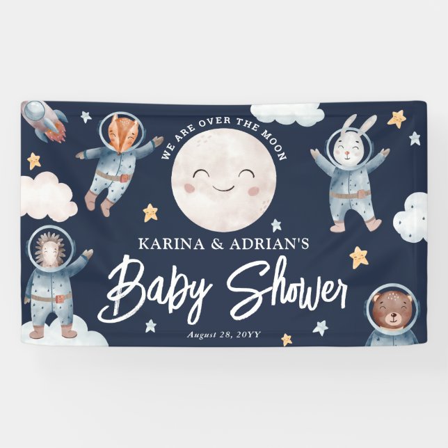 Niedliche Woodland Animal Space Babydusche Banner (Horizontal)