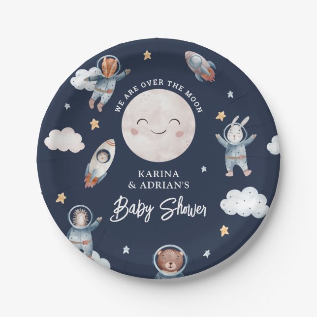 Niedliche Woodland Animal Space Babydusche Pappteller (Vorderseite)