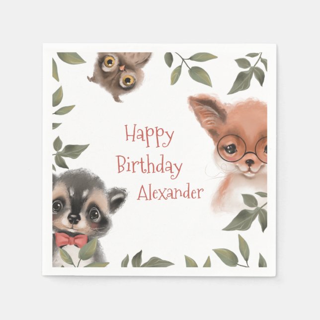 Niedliche Woodland Animals Kinder-Geburtstagsparty Serviette (Vorderseite)