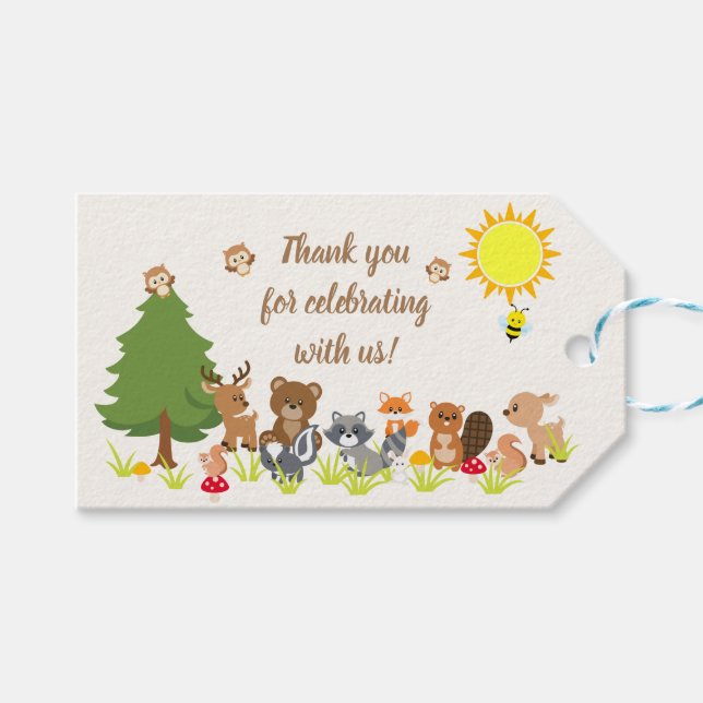 Niedliche Woodland Animals Kinderdusche Geschenkanhänger (Vorderseite (Horizontal))